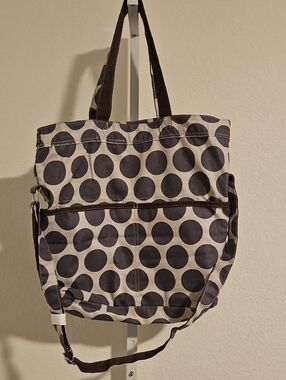 Canvas Polka Dot Tote Bag in Beige and Dark Gray